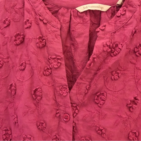 Soft Surroundings Floral Appliqué Button Front Blouse Pink Fuchsia Small - Picture 4 of 6